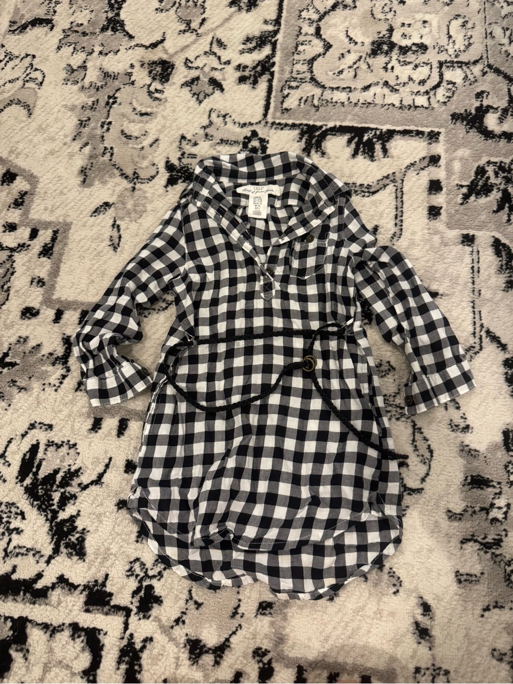 Girls Black & White Gingham Shirt Dress with Belt
